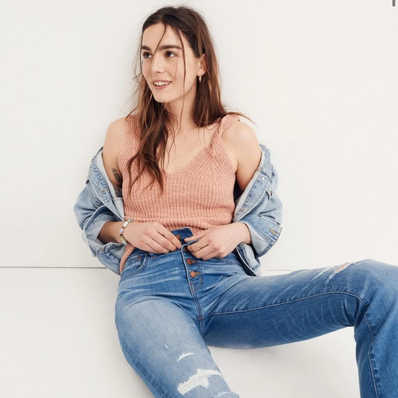 MADEWELL Cali Demi-Boot Jeans in Bronson Wash Button-Front Distressed Legs Sz 25 - Picture 2 of 4